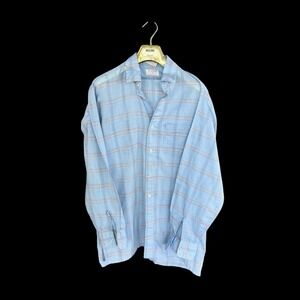 Vintage 60's Sovereign Perm Press Button Up Shirt Blue Plaid Large Tall Distress